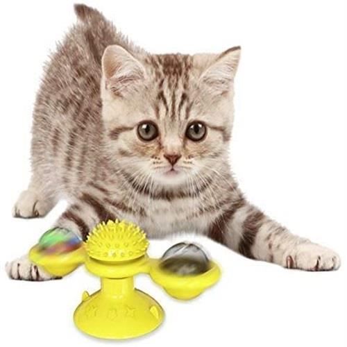 Comparer les prix de Jouet pour Chat Moulin à Vent - ZGEER - Jaune - Jouet Morsure avec Herbe à chat et Boule LED