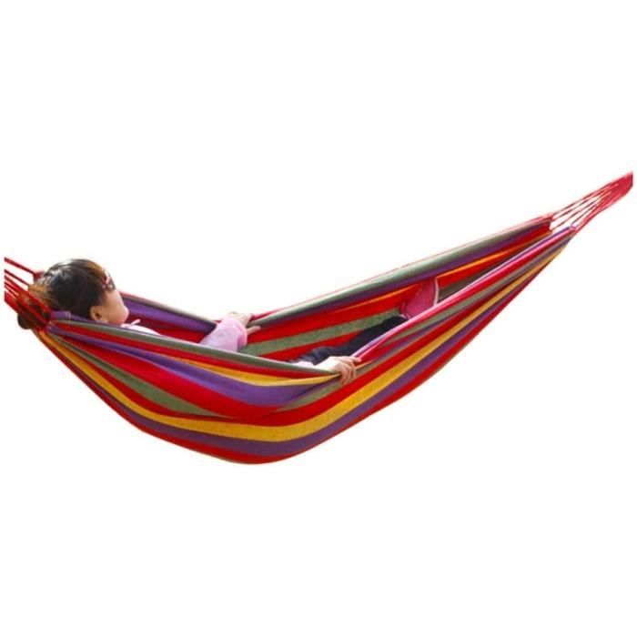 Hamac - B - Double large en toile - Rouge/Bleu - Léger et confortable