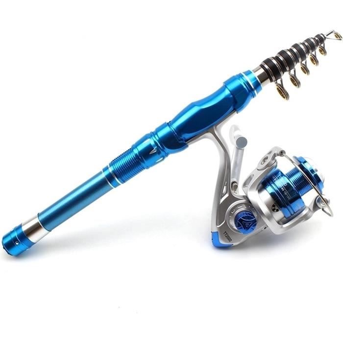 Tomantery Canne à Pêche Télescopique Pliable - Canne 2 En 1 Avec Moulinet Pour Pêche En Plein Air