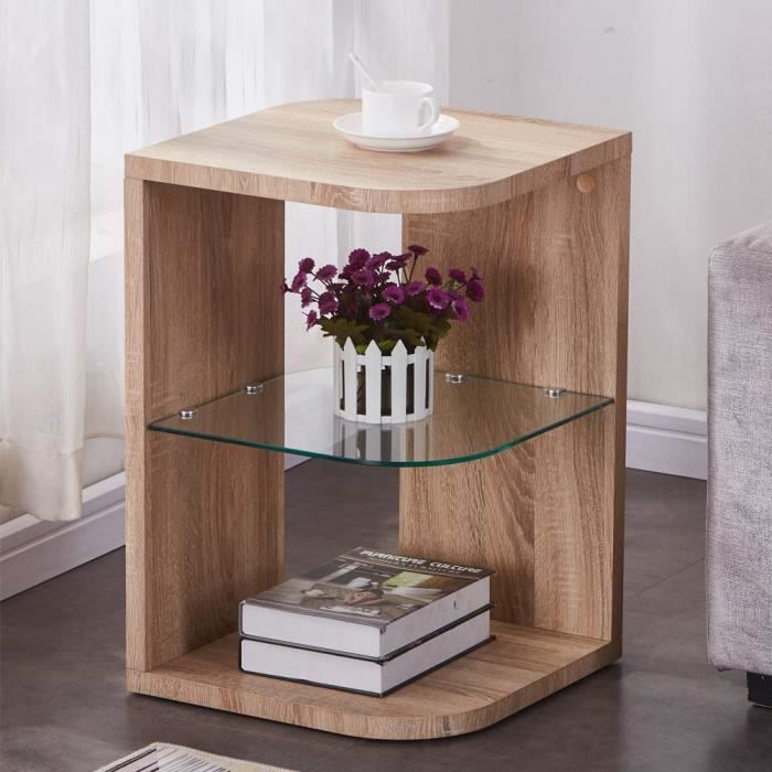 Goldfan 3 Etagere Bois Table D Appoint Verre Trempe Table Basse