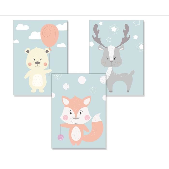 3 Affiche Decoration Murale Decoration Chambre Bebe Fille Garcon Animaux Foret Papier Epais Format 30 40cm Sans Cadre Cdiscount Maison