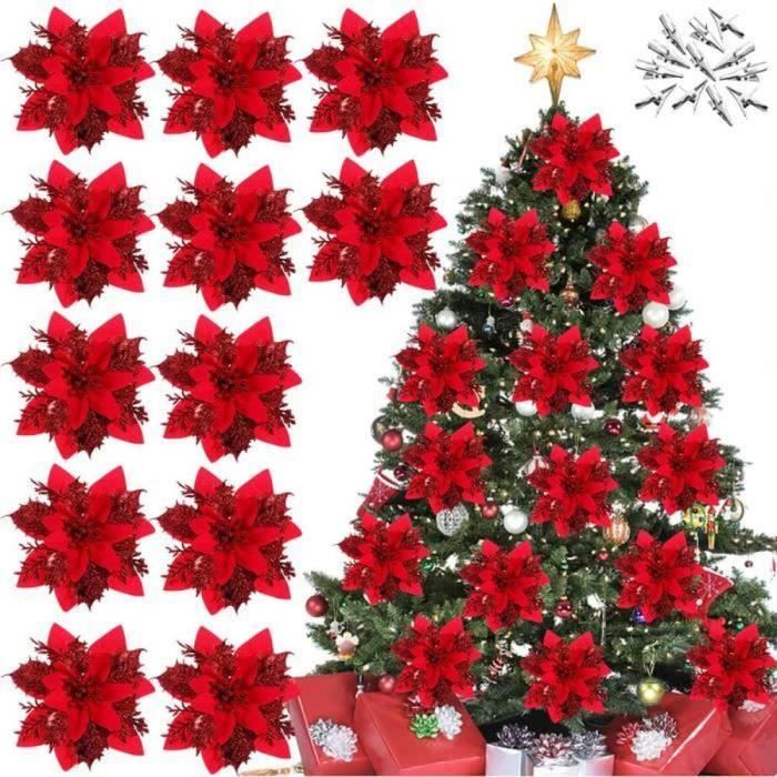 24 Pièces Fleurs De Poinsettia Artificielles Scintillantes 3-4- 6