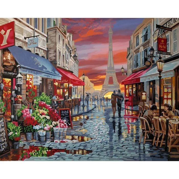 NAIMOER Kit Peinture Par Numéros Voitures De Rue - Loisir Créatif Adulte Enfant, Paysage Nuit 30x40cm Avec Toile, Pinceaux Et Peintures Acryliques