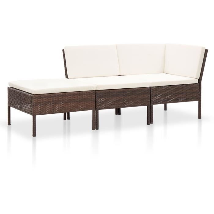 LPA® Salon de jardin 3 pcs - Contemporain - Set meubles d'extérieur avec coussins Résine tressée Marron 606979