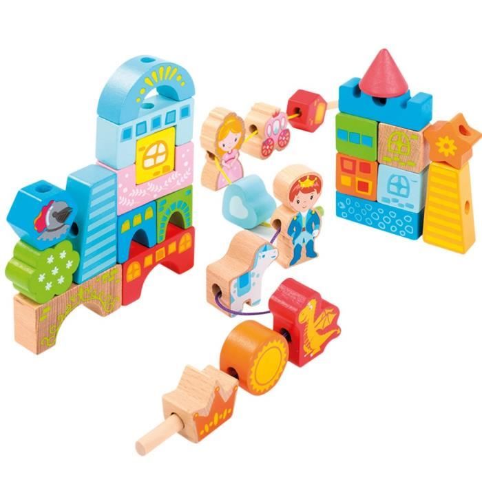 WOOMAX Château En Bois – 47x31x27 Cm – Multicolore – Jouet D’Imagination Dès 3 Ans