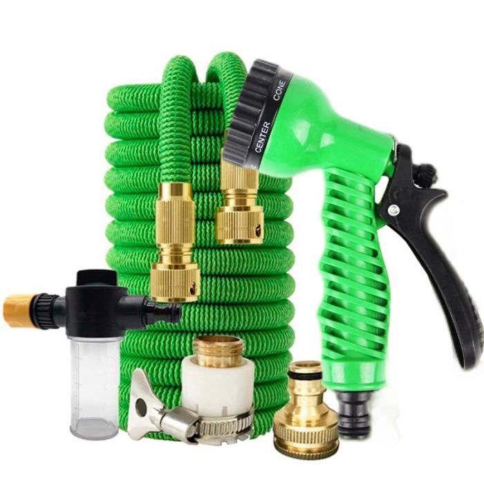 Tuyau D'arrosage Extensible avec Tube Intérieur en Latex et Buse a 9 Fonctions Tuyau D'arrosage