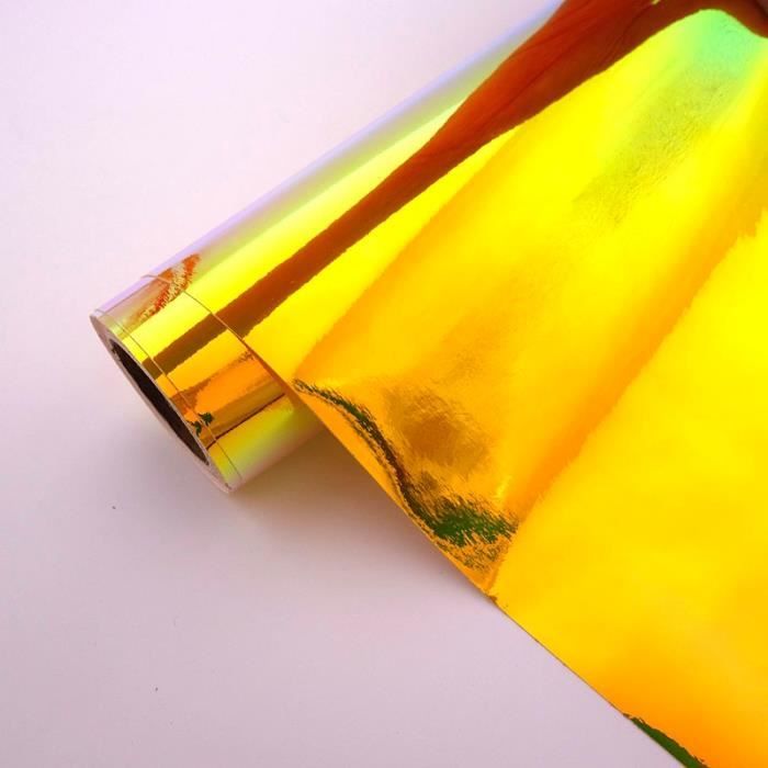 Rouleau Tissu Vinyle Holographique 30 Cm X 135 Cm - PVC Transparent Imperméable Cuir Synthétique - Rouge Irisé Jaune