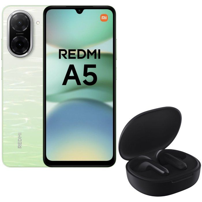 Smartphone Xiaomi Redmi A5 64 Go Vert Version Française + Ecouteurs sans fil Xiaomi Redmi Buds 4 Lite Noir