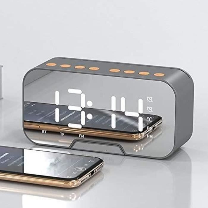 Enceinte Bluetooth Avec Radio Fm Et Écran Led Miroir - Réveil Numérique - Diffusion Vocale