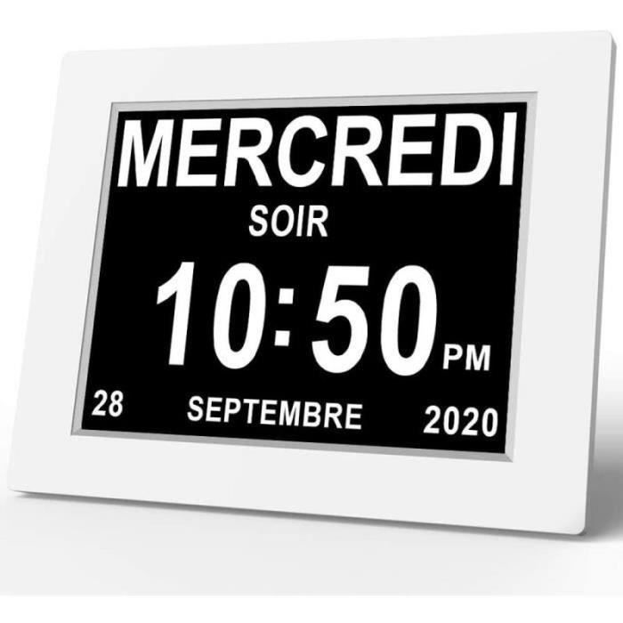 Horloge Numérique 7 Pouces HD Calendrier Avec Date, Jour Et Heure - Idéale Alzheimer, Seniors Et Famille, 8 Langues
