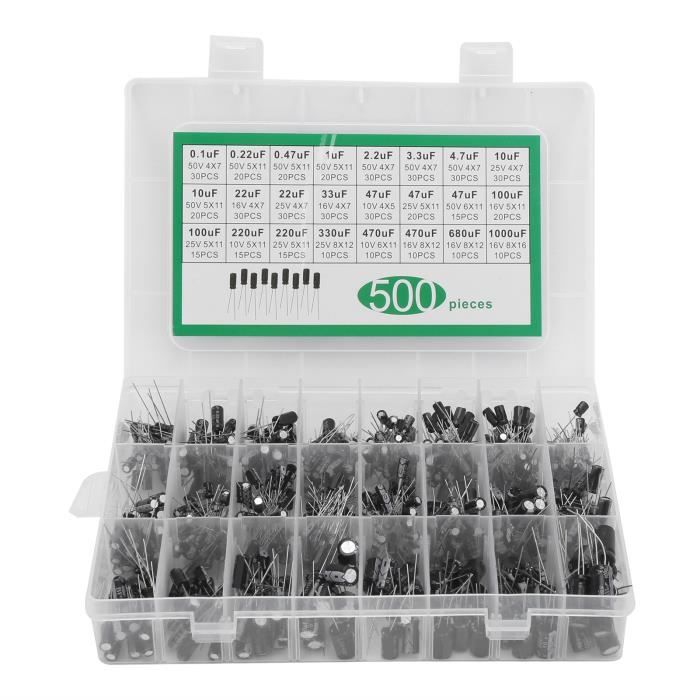 JZK 500 x kit d'assortiment de condensateurs électrolytiques avec boîte