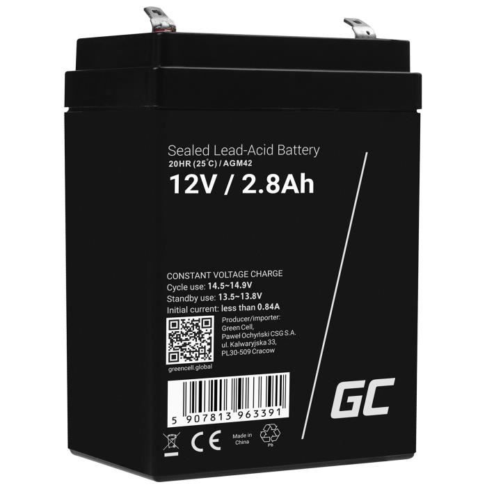 GreenCell® Rechargeable Batterie AGM 12V 2,8Ah accumulateur au Gel Plomb Cycles sans Entretien VRLA Battery étanche Résistantes