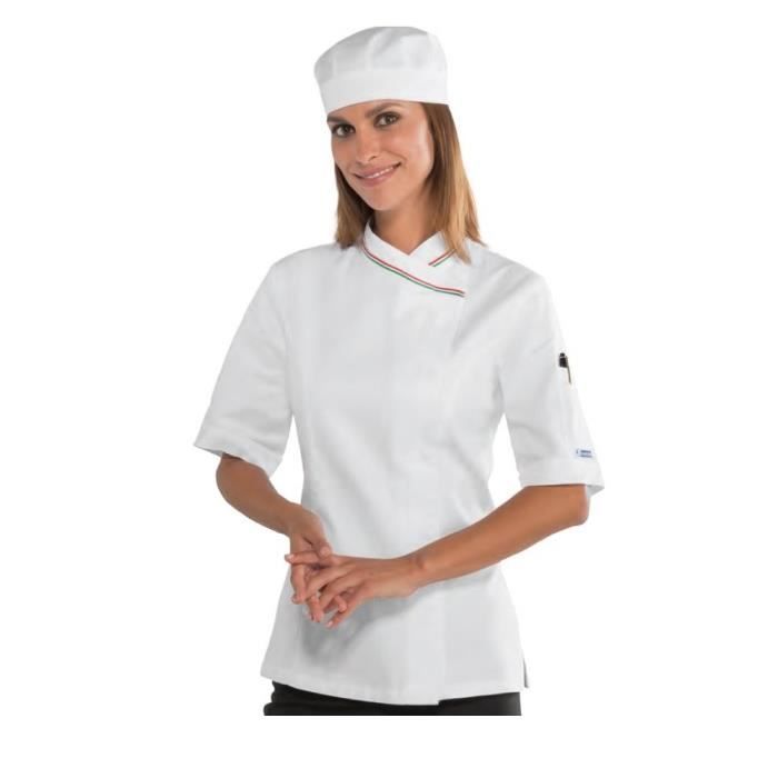 Veste de cuisine femme Isacco col italien manches courtes Blanc M Cdiscount Pret a Porter