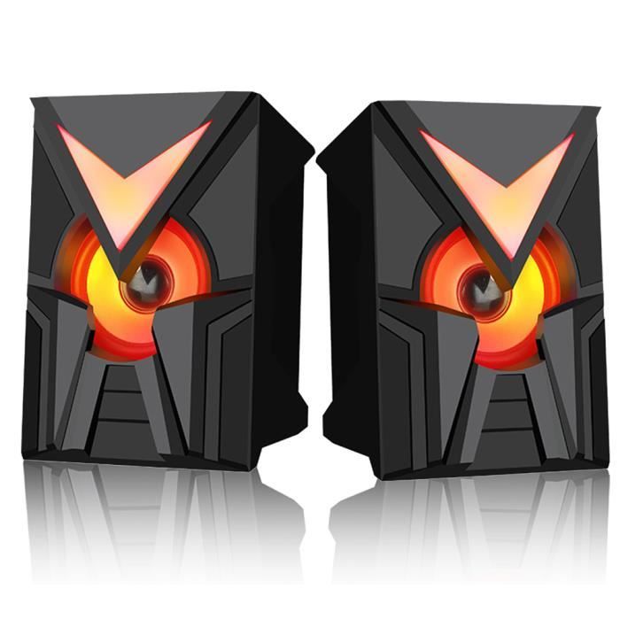 Enceintes PC Njsj Mini - USB, 3.5mm - LED RGB - 6W Stéréo - Pour Ordinateur, Gaming, Smartphone - Compactes