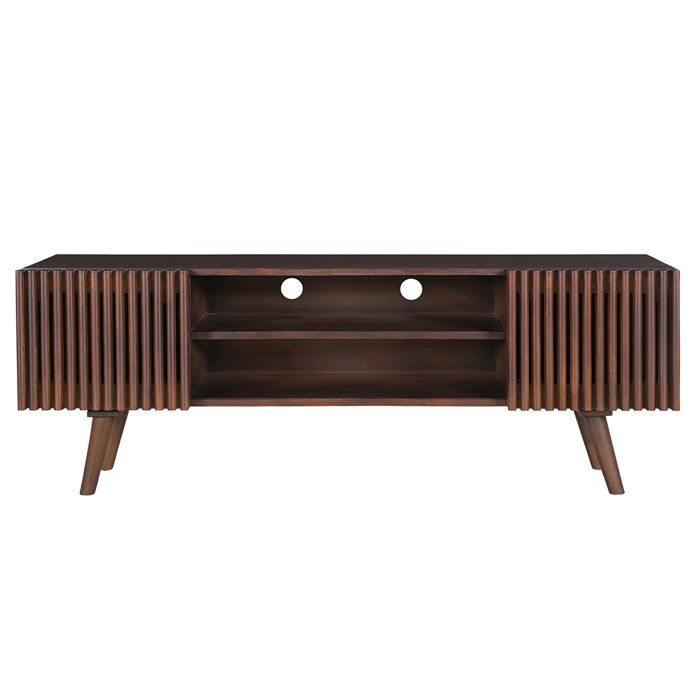 Miliboo - Meuble TV en manguier massif teinté bois foncé avec portes coulissantes L140 cm ALBA Miliboo - Meuble TV en manguier massif teinté bois foncé avec portes coulissantes L140 cm ALBA