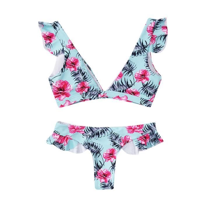Split Bo Maillot de bain Femmes Sexy Fleur Volants Split Body Body Bikini ...