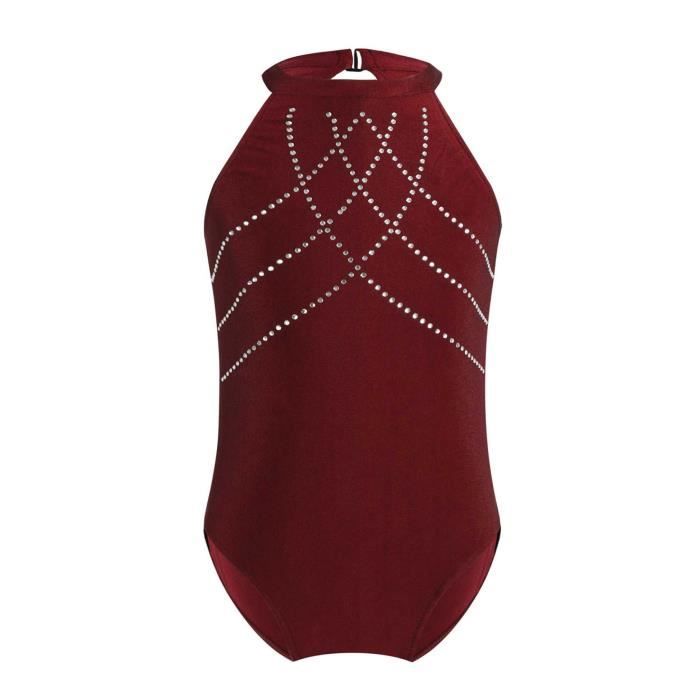 Justaucorps Gymnastique Danse Fille Oyolan Strass Brillants Sans Manches - Tenue Patinage Spectacle Compétition 5-16 Ans