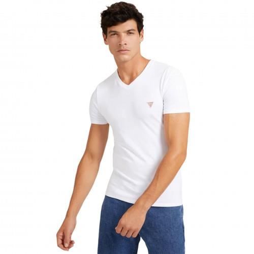 Tee shirt Col V homme blanc Guess M2YI32J1311