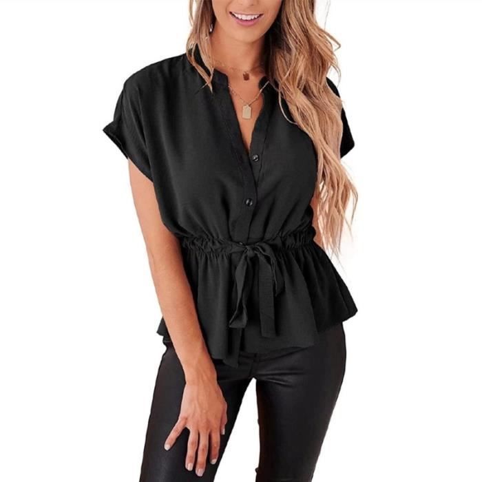 Chemise Peplum All Assressentipour Femme Chemisiers Boutonnes Manches Courtes Chauve Souris Chemise Femme Chemisier Black D1356 Blanc Cdiscount Pret a Porter