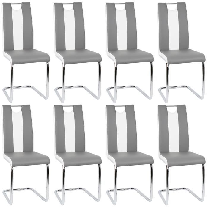 LOT DE 8 CHAISES DE SALLE A MANGER SIMILI GRIS ET BLANC DOSSIER INCURVE LOT DE 8 CHAISES DE SALLE A MANGER SIMILI GRIS ET BLANC DOSSIER INCURVE