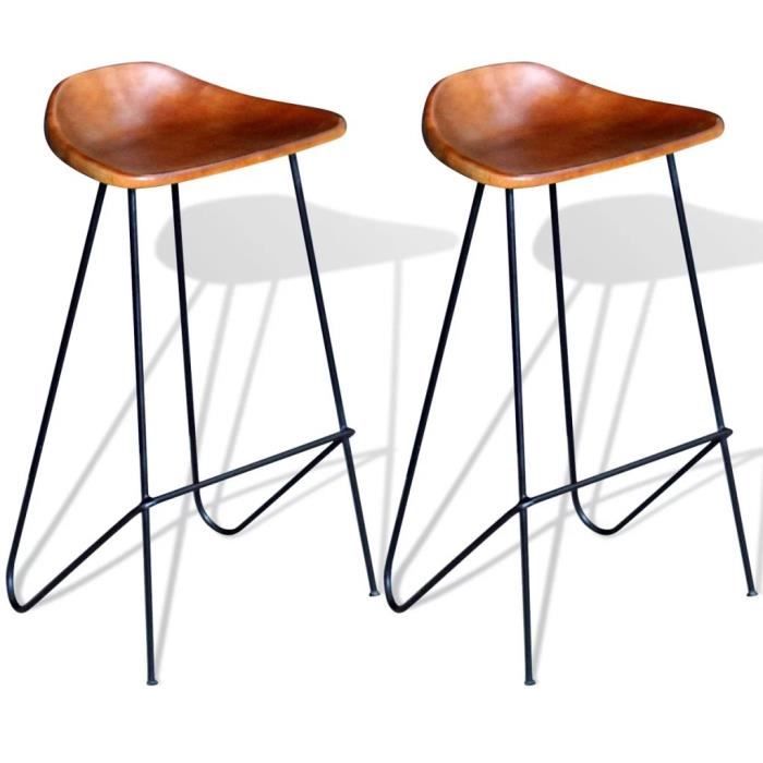 chaise de bar - ovonni - cuir véritable - marron - industriel - loft