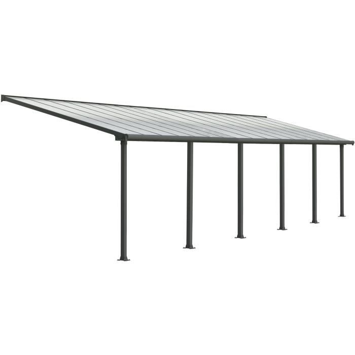 Pergola adossée Olympia 29,3 m² - Aluminium et polycarbonate - Gris - PALRAM