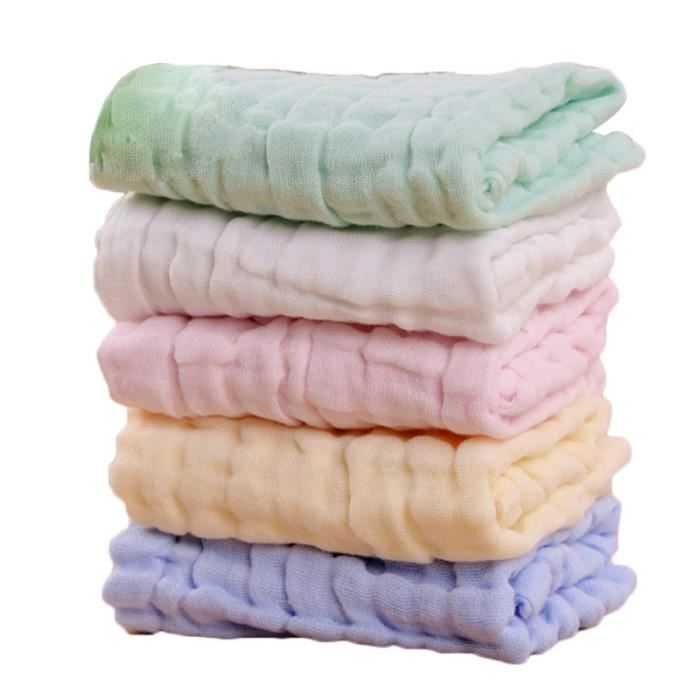 5pcs Serviette Pour Bebe Gant De Toilette En Coton Absorbant A 6 Couches De Gaze De Couleur Unie Vert Jaune Blanc Rose Et Bleu Cdiscount Maison