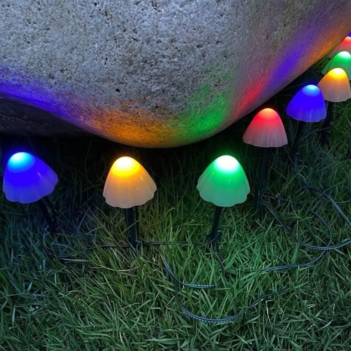 qqmora mini lampes solaires champignon mini champignon lumières solaires 8 modes led jardin lampion 3.45 mètres 10 perles colorées