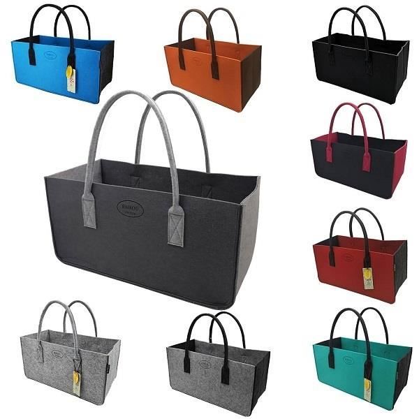 Sac Rangement Bûches Transport Panier à Bûches Pliable Thirei 55x32x40cm - Sac Transport Bois Cheminée En Feutre Gris Panier Cheminée