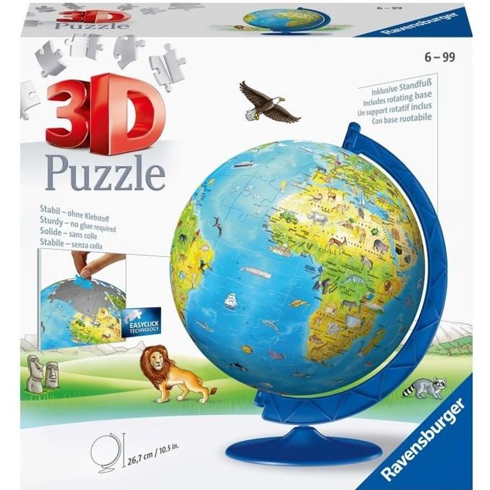 Puzzle 3D Globe terrestre 180 pièces - Ravensburger - Éducatif - Sans colle  - Dès 7 ans