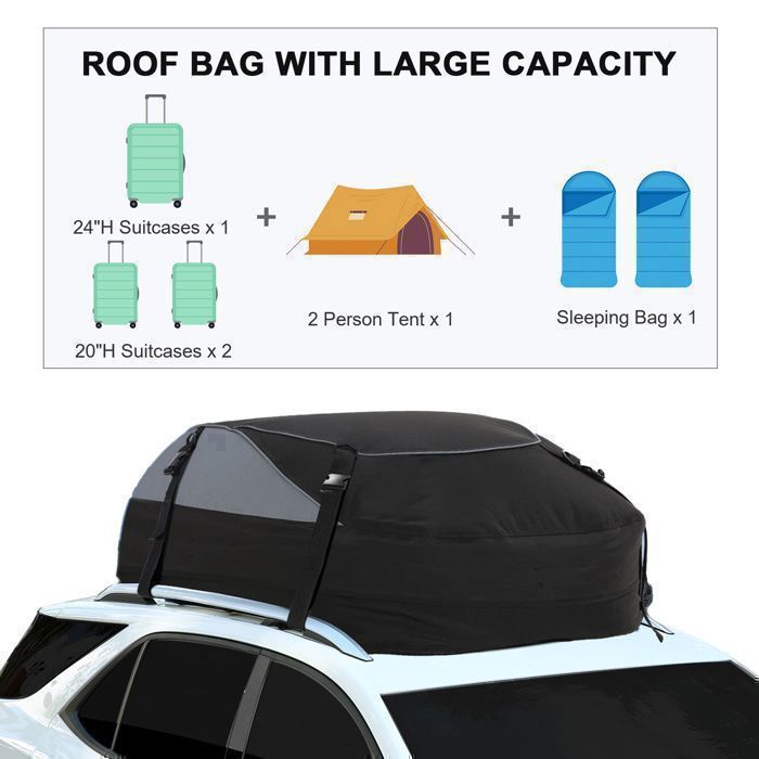 Sac De Toit De Voiture Imperméable - Tissu Oxford, 6 Sangles Élastiques - Grande Capacité 26 Pieds Cubes