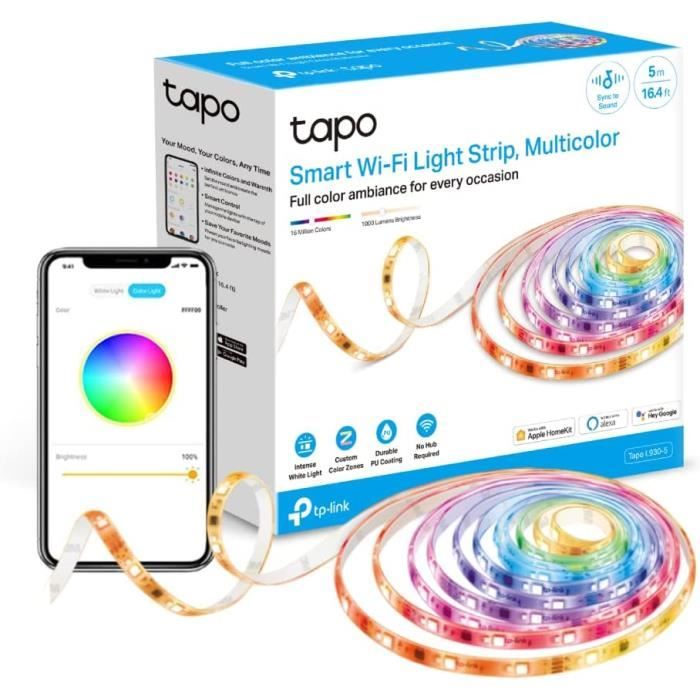 Bande LED Connectée Tapo L900-5 RGB 5m – Lumière WiFi Multicolore, Haute Luminosité, Alexa & Google Home