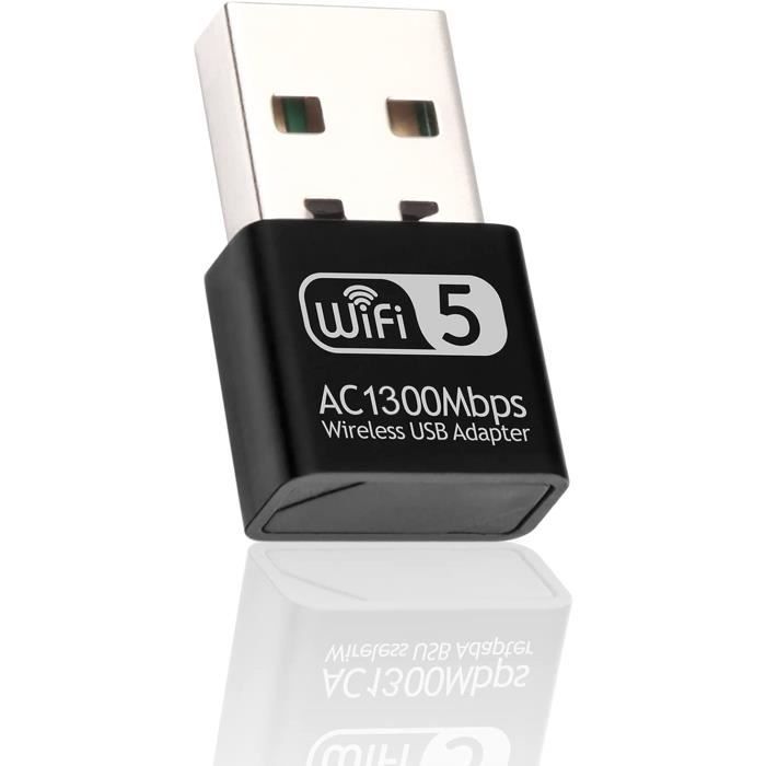 AC 1300Mbps Clé WiFi USB pour PCLaptopDesktop,Mini Adaptateur WiFi Puissante, USB 3.0 Double