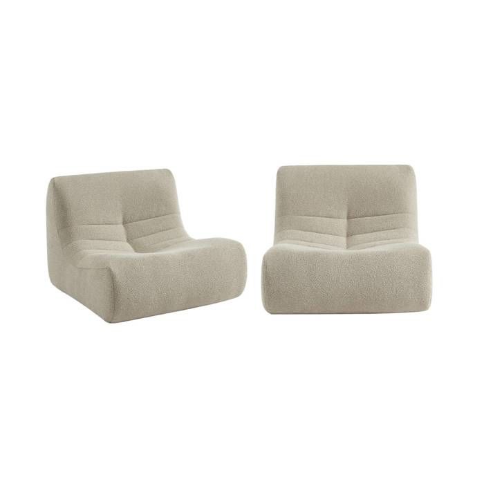 Lot de 2 fauteuils chauffeuses en bouclette texturée beige style contemporain 1 place