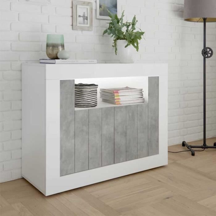meuble d entree 2 portes blanc beton cire clair lubio l 110 x l 42 x h 86 cdiscount maison