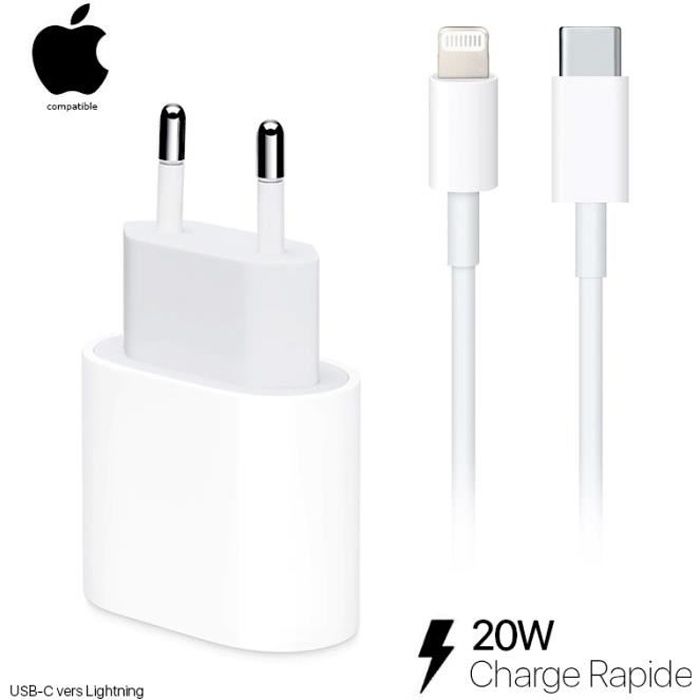 Chargeur 20W pour Apple iPhone + cable USB-C vers Lightning 1m TOYS&CO® -  Cdiscount Téléphonie