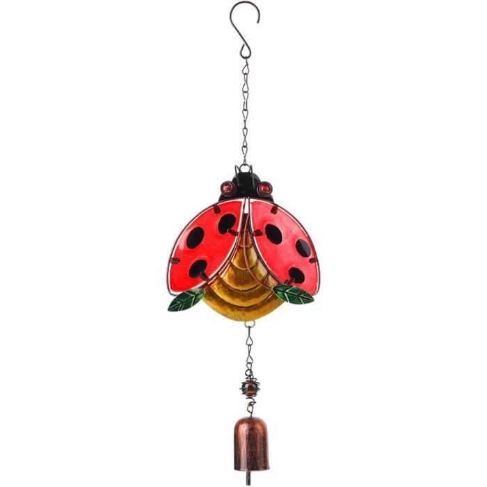 Carillon à Vent Coccinelle Rouge - 52 Cm - Tubes Aluminium - Son Apaisant - Décoration Jardin, Terrasse, Extérieur