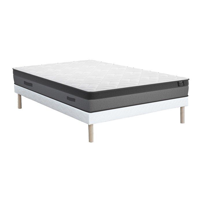 Ensemble 160 x 200 cm sommier + matelas ressorts ensachés et mémoire de forme ép.24cm - ILLUSION de YSMÉE