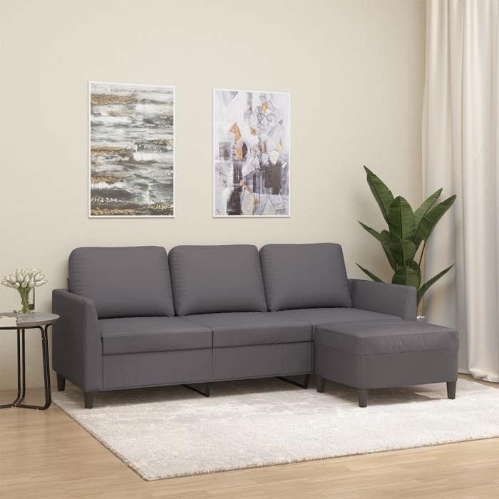 vidaXL Canapé à 3 places avec repose-pieds Gris 180 cm Similicuir canapé canapé avec repose-pieds canapé trois places 3201124
