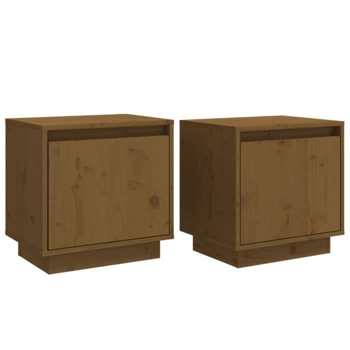hua - meubles - tables de chevet 2pcs marron miel 40x30x40cm bois de pin solide - yosoo - dx2608