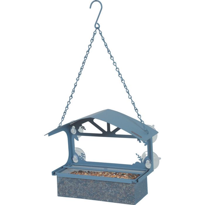 Mangeoire à graines pour fenêtre avec toit bleu pour oiseaux - zolux