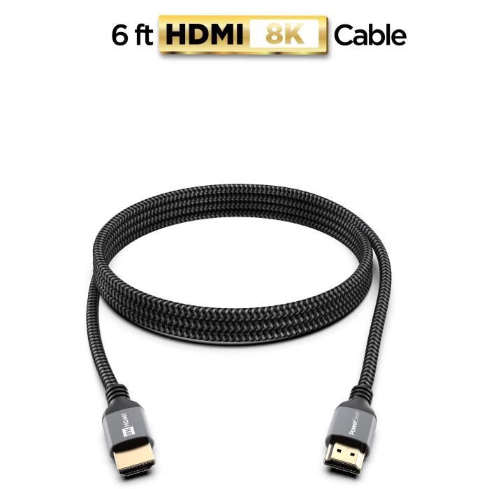 Câble HDMI 8k Veetop Cable HDMI 2.1 Ultra HD avec Vitesse de Transmission  de 48 Gbit/s, en Coton Tressé avec Connecteurs plaqué Or - 2m Noir
