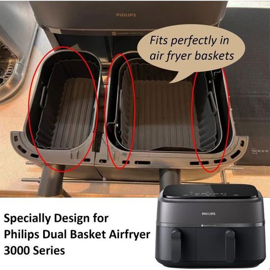 2 Moules En Silicone Pour Philips Airfryer Dual Basket 9L - Compatible Série 3000, Réutilisables, Lavables 2 Moules En Silicone Pour Philips Airfryer Dual Basket 9L - Compatible Série 3000, Réutilisables, Lavables