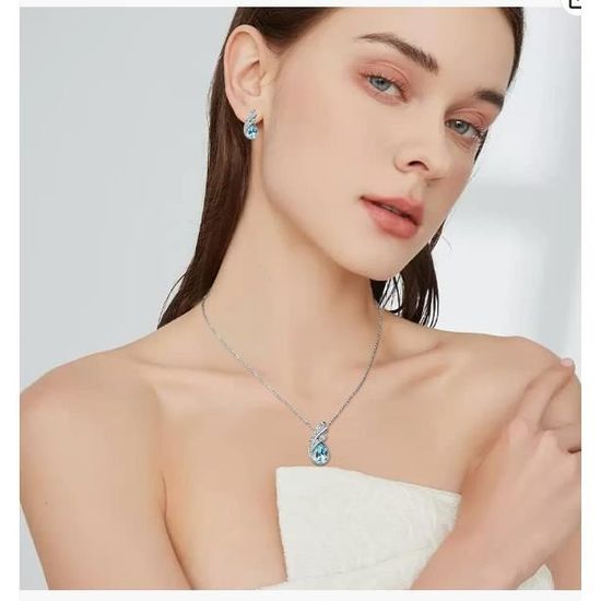Ensemble Collier Et Boucles D'Oreilles Argent Strass Cristal – Collier Réglable 17 Cm