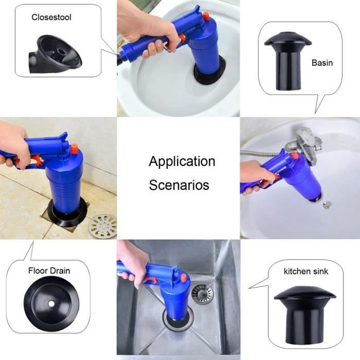 Déboucheur canalisation nettoyage pompe haute pression outil de piston de  toilette avec 4 adaptateurs pour WC cuisine salle de baig - Cdiscount Maison