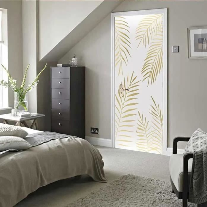 Sticker Porte Géométrique Or – Autocollant PVC Étanché Lignes Dorées 90x200 Cm Pour Chambre, Salon, Salle De Bain – Amovible Sans Résidu