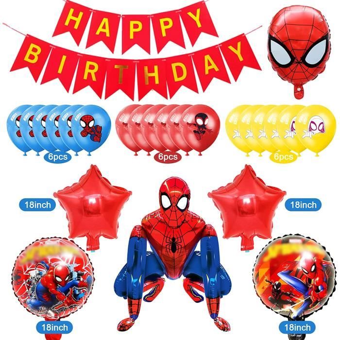 Décoration Anniversaire Spider-Man 4 Ans – Kit Ballons Toile D'araignée, Chiffre 100 Cm, Banderole – Thème Rouge Et Bleu - 6