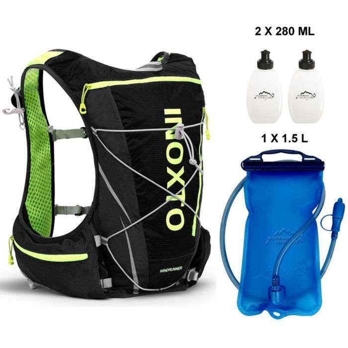 Sac Hydratation Ultraléger 2 En 1 – Bouteille 500ml + Vessie 3L, Bandes Réfléchissantes – Marathon, Trail, Vélo, Rando