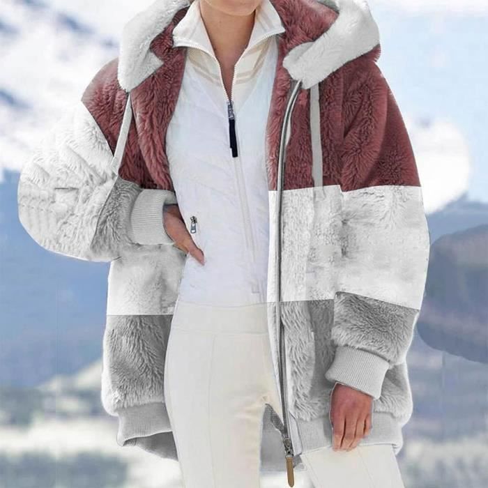 Veste Polaire Femme Fille Hiver Chaude Sweats Manteau A Capuche Zippe Laine Epais BLOUSON PERFECTO BOMBER Bleu Rouge