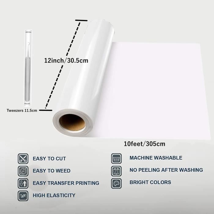 Rouleau Flex Thermocollant pour Tissu Blanc Vinyle 30.5 × 305 cm(avec Pince  à épiler) Tissus Vinyle Thermocollant pour Cricut et22 - Cdiscount  Beaux-Arts et Loisirs créatifs